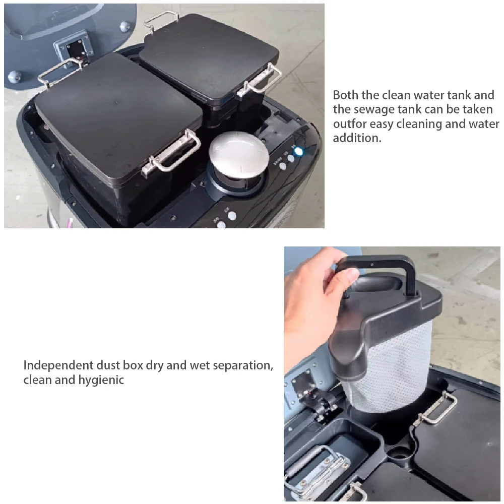 Robot aspirapolvere commerciale per stazione ristorante caffè Tecnologia di rilevamento residui alimentari macchie di oggetti AI Lavaggio ad acqua