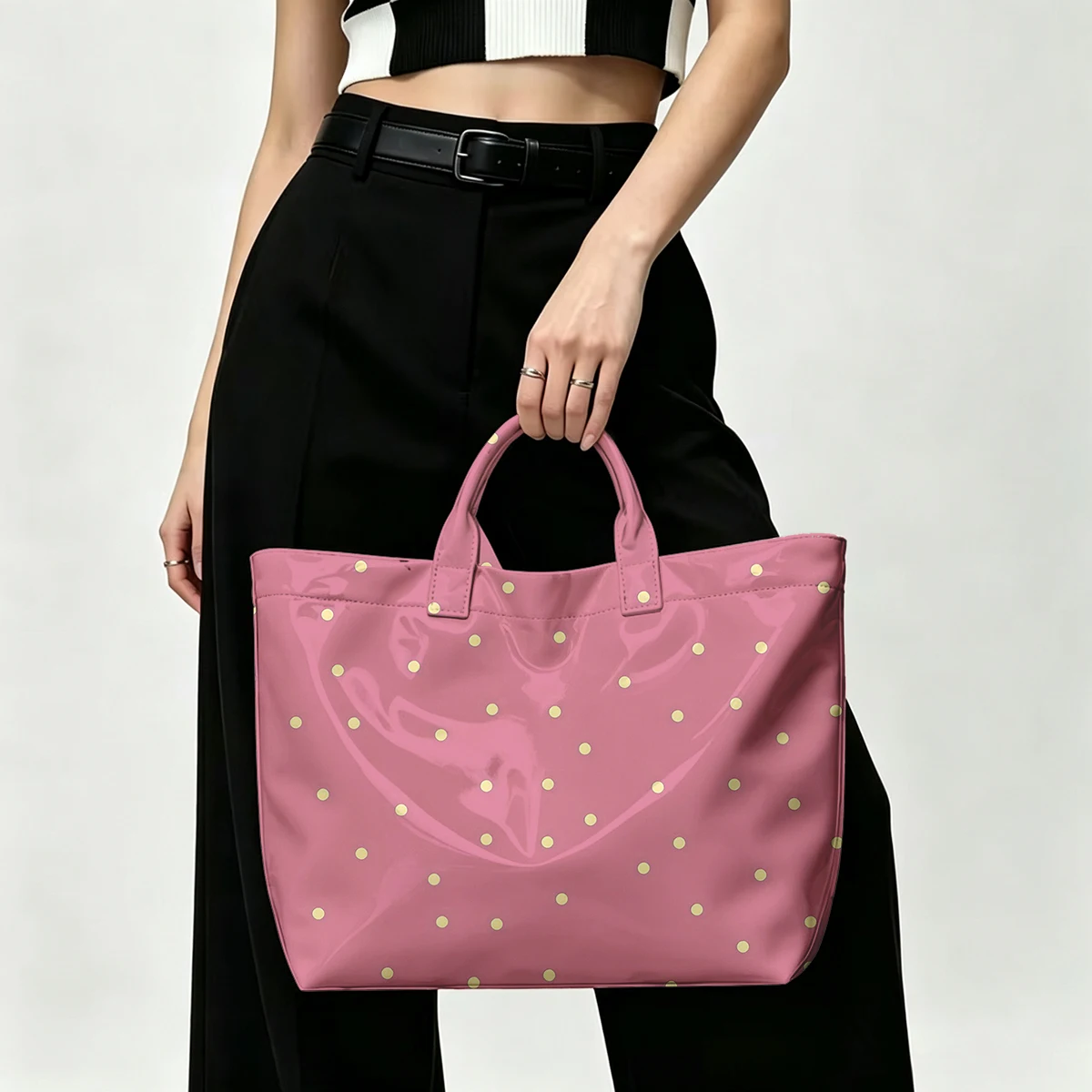 Blush Gold Dots PVC Tote Bag Waterproof Transparent Jelly Bag Beach Bag Tote Pouch Bow Handbags Storage Bag
