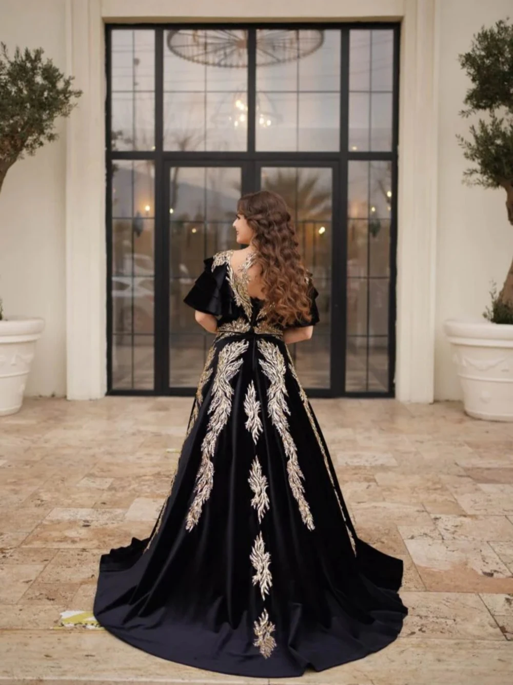 2024 Black Caftan A-line Evening Dresses Luxury Party Kaftan Beading Crystals Dress Vintage Plus Size Gown Vestidos De Gala