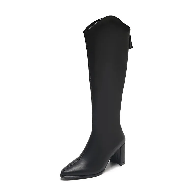 

Coarse Heeled High Heeled Women Boots For Not Over The Knee Pointed Long Boots Autumn Winter New Zipper Knee High Boots