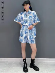 SHENGPALAE 2024 Summer New Casual Two Piece Set Women's Clothes Trendy Print Graffiti Loose Short Sleeved T-shirt Shorts 5C1268