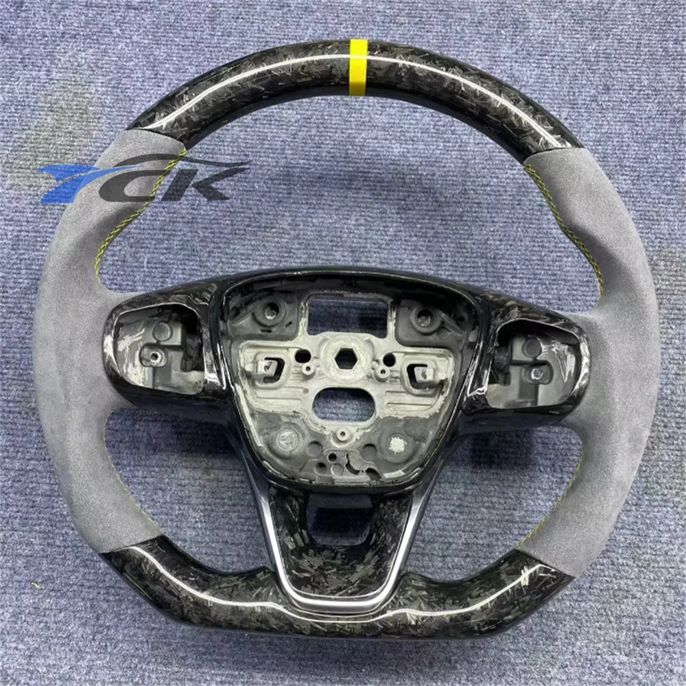 

Customized Black Forged Carbon Fiber Grey Suede Yellow stripe Steering Wheel For 2015 2016 2017 2018 Ford Focus car accessories