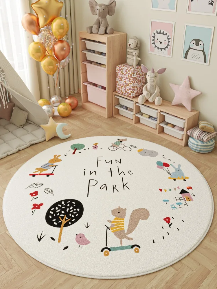 Cute Round Children\'s Girl\'s Room Bedroom Bedside Carpets Cartoon Animal Soft Living Room Decoration Carpet Letter Cloakroom Rug