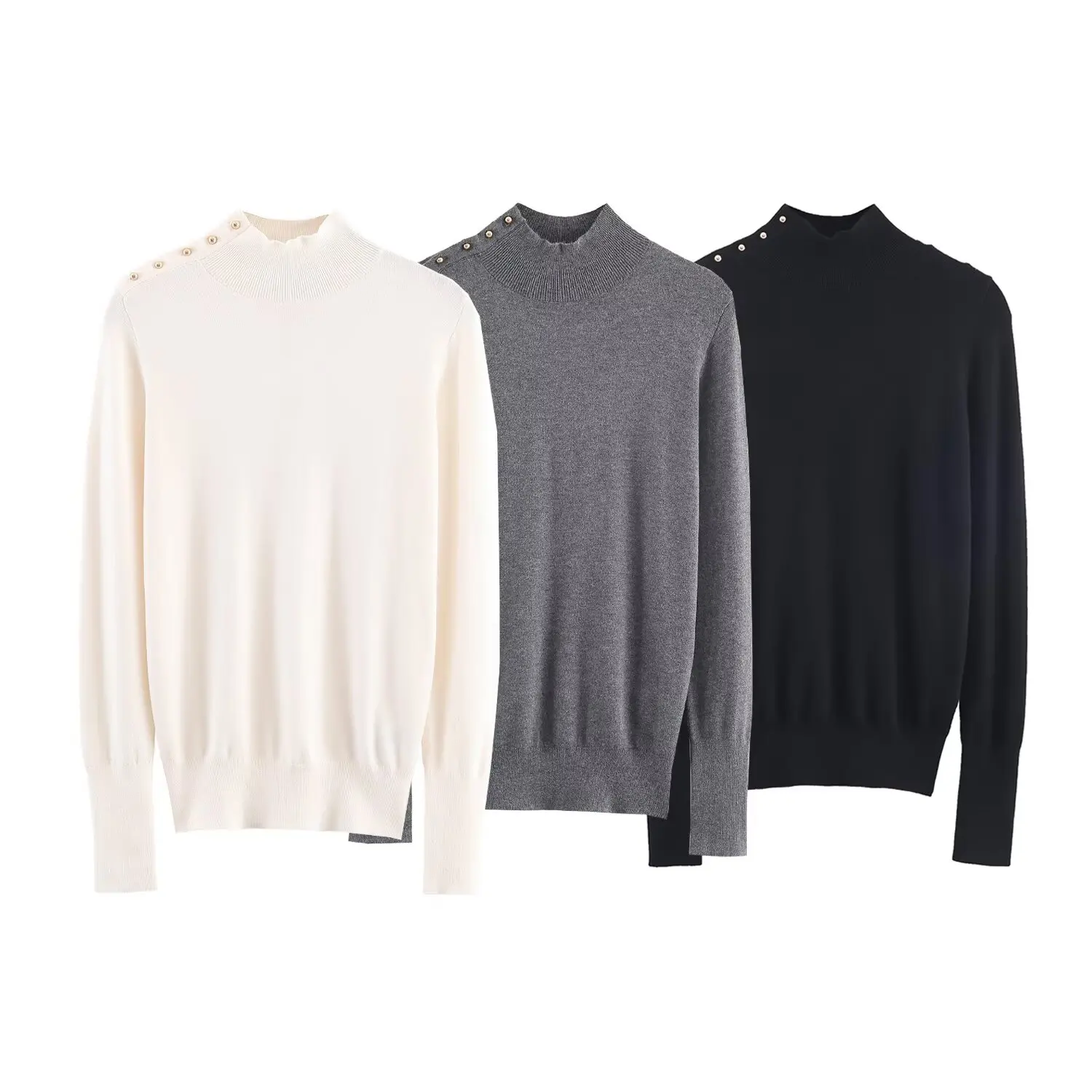 

2025 WOMAN fashion European and American style autumn new long sleeve sweater chic shoulder buckle casual sweater Mujer