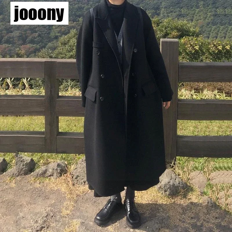 

Korean Fashion Basic Daily Temperament Versatile Solid Loose Medium Long Thick Woolen Coat Men Fashion 2024 Autumn Winter New