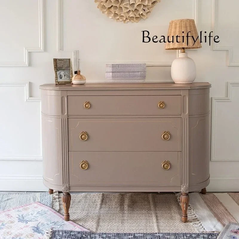 ZL French retro solid wood chest, American country living room wall decorative locker, medieval semicircular entrance cabinet