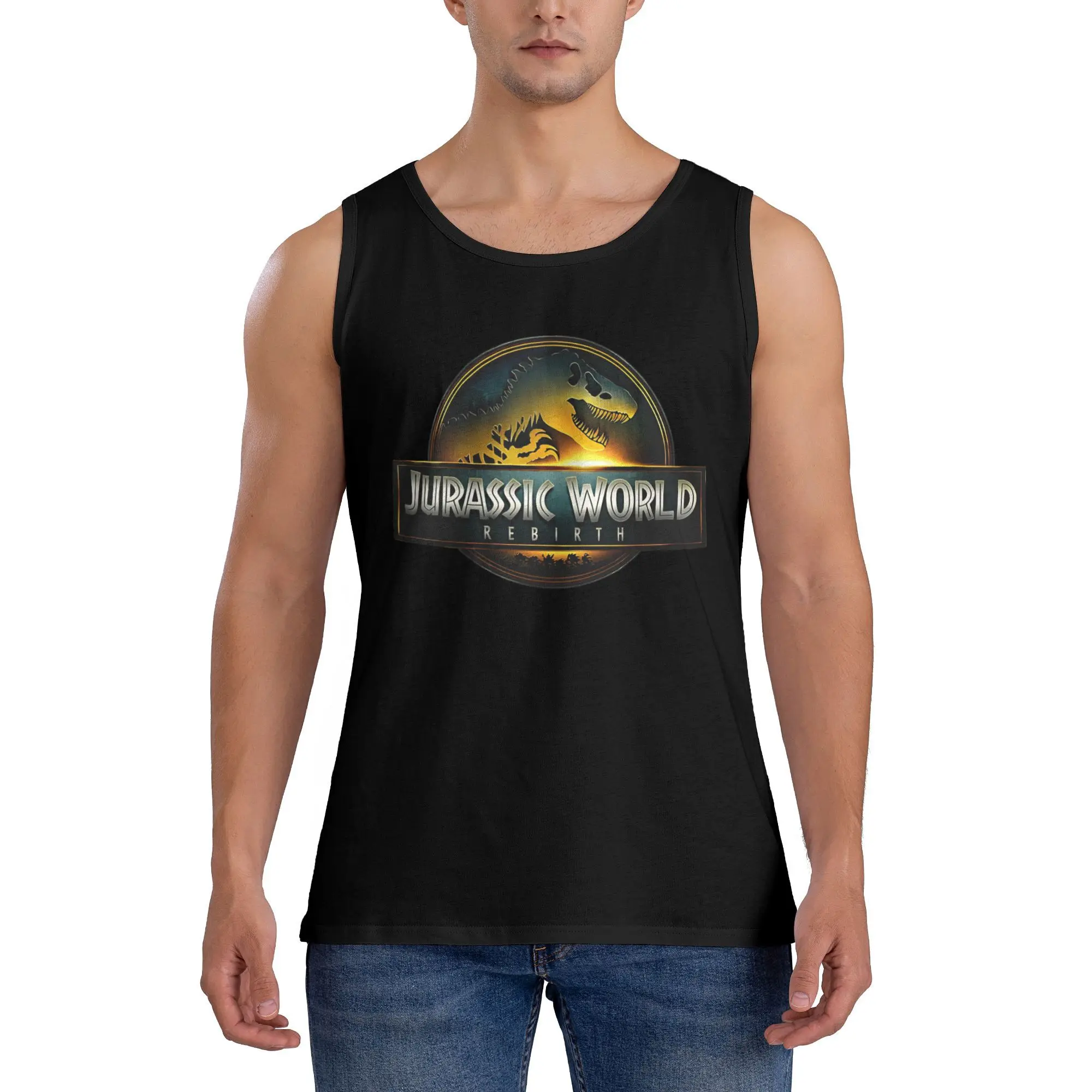 

Crew Neck Men Casual Basketball Tank Top Jurassic World Rebirth Vest Fitness Sleeveless Shirt Summer