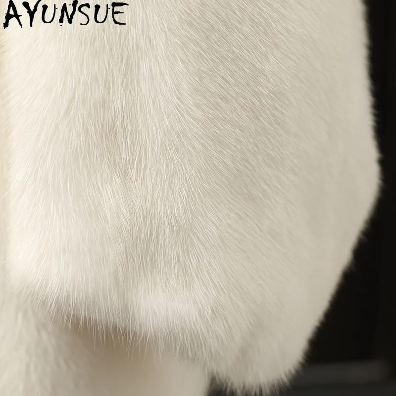 AYUNSUE 2025 Winter New Natural Mink Fur Jacket Woman Hooded Luxury Whole Mink Real Fur Jackets for Woman Clothes Шуба Женская