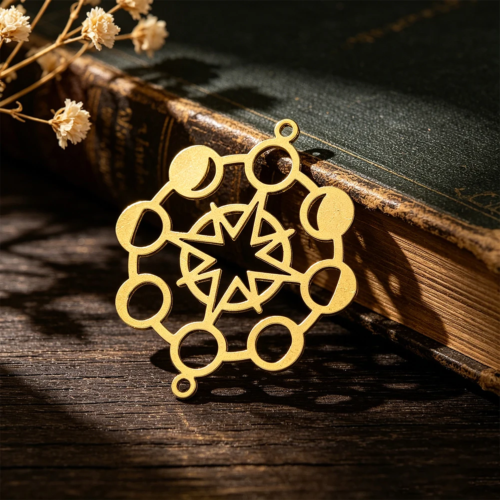 1pcs Gold Moon Phase Charm Hollow Geometric Pendant with Double Holes for DIY Jewelry Making Necklace Craft Findings Accessories
