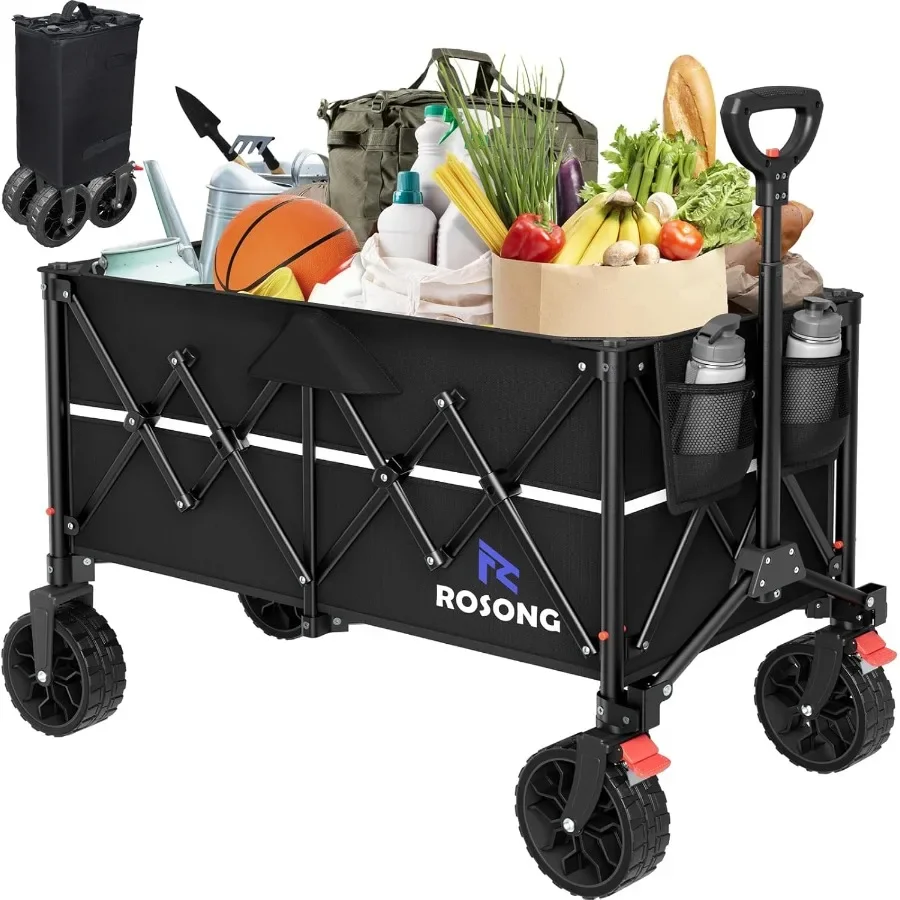 

Collapsible Wagon Cart with Wheels Foldable - Folding Utility Heavy Duty Wagons Carts for Grocery Sports Garden Shopping Campin