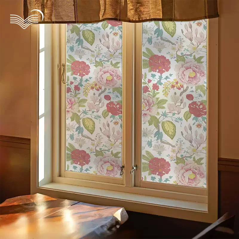 Vintage Floral Bird Static Cling Frosted Window Film Privacy Anti-peep PVC Glass Sticker Frosted Decorative Decal For Bathroom
