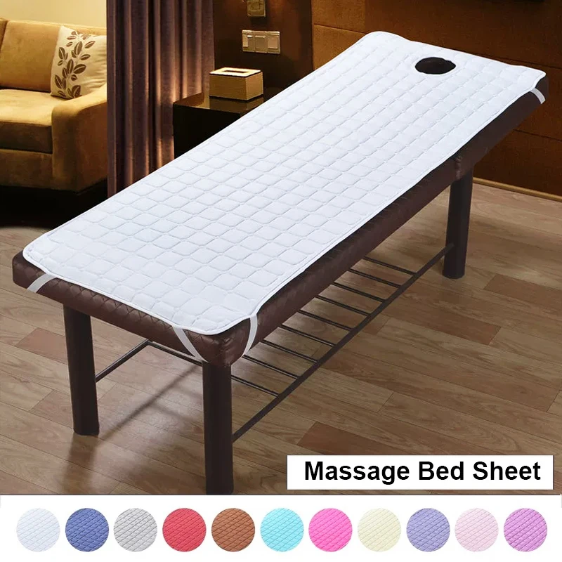 

New Professional Massage Table Sheet Elastic Fitted Spa Bed Cover with Face Hole Soft Polyester Waterproof Beauty Salon Cover