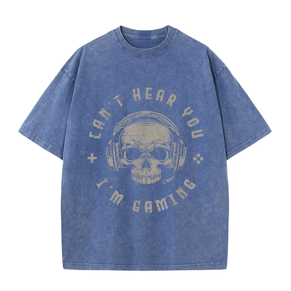 Ich kann Dich Nicht hören zocke Skull Nerd Gaming T-Shirt Korean Reviews Many Clothes T Shirt Men Graphic Print Round Neck