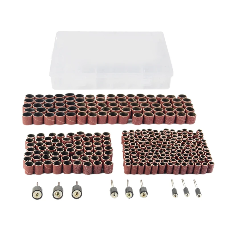 

338Pcs 60 120 320 Sanding Band With 3/8 1/4 1/2 Rubber Mandrel For Dremel Electric Mill Rotary Tools Accessories Kit