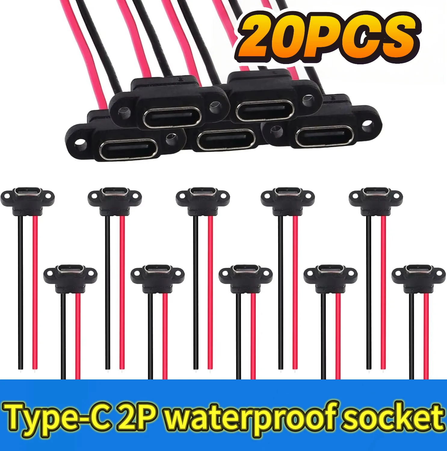 Waterproof USB3.1 Type C Female Panel Mount Socket 2Pin 3A High Current Fast Charging Welding Connector with Rubber O Ring Seal