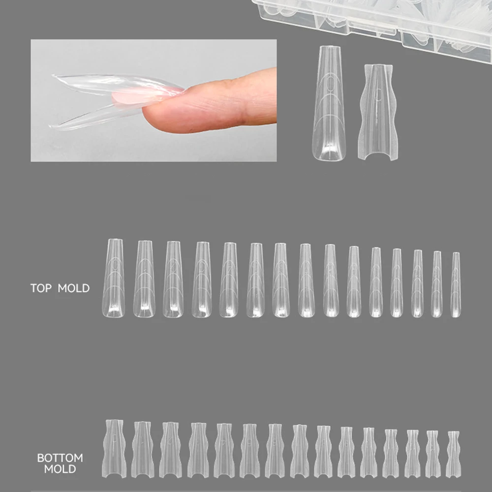 180개/박스 듀얼 네일 폼 15사이즈 혼합 연장-듀얼 폼 롱 코핀 아몬드 네일 팁 상하 매니큐어 폼 도구