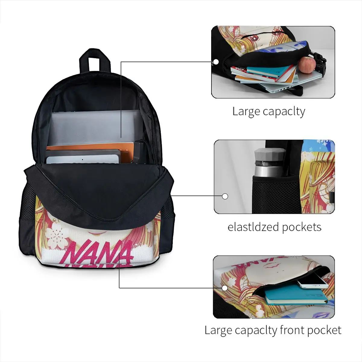 Hey nana mulheres mochila 3d impressão casual crianças saco de escola ai yazawa portátil mochila crianças viagem à prova dwaterproof água bolsa de ombro