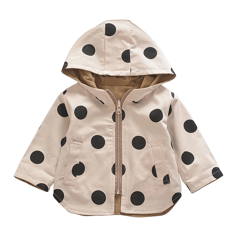 Polka Dot Printing Zipper Hooded Jacket 0-5Y Spring Kids Autumn Children\'s Double-Sided Windbreaker Jacket for Boys Girls Baby