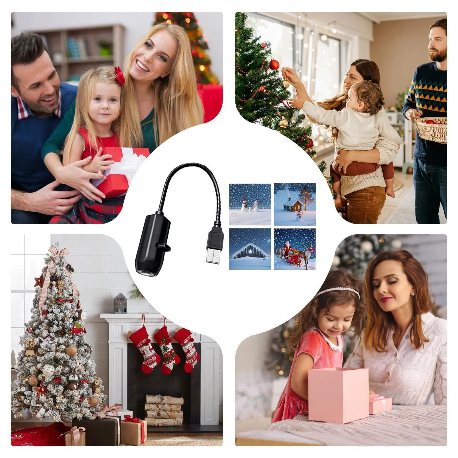 

Christmas Projector USB Powered Christmas Projector LED Lights 360 Rotatable Night Lamp With 4 Patterns For Party Home Decor