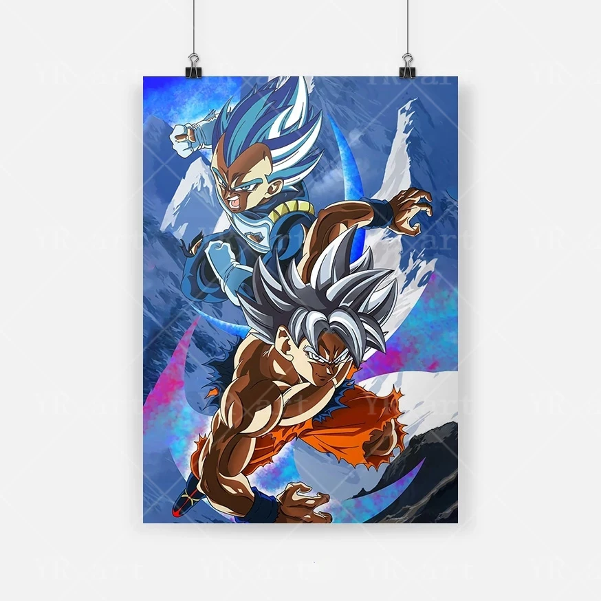 Dragon Ball ผ้าใบพิมพ์ภาพโปสเตอร์ Goku Vegeta ภาพจิตรกรรมฝาผนังศิลปะบนผนังพิมพ์เด็ก Hiasan Kamar ห้องนั่งเล่นตกแต่งบ้าน Cuadros