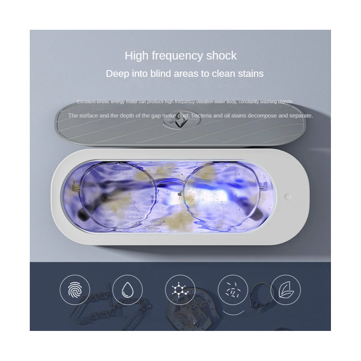 Máquina de limpeza ultrassônica, 45000hz, vibração de alta frequência, limpador de joias, óculos, relógio, limpador de dentaduras