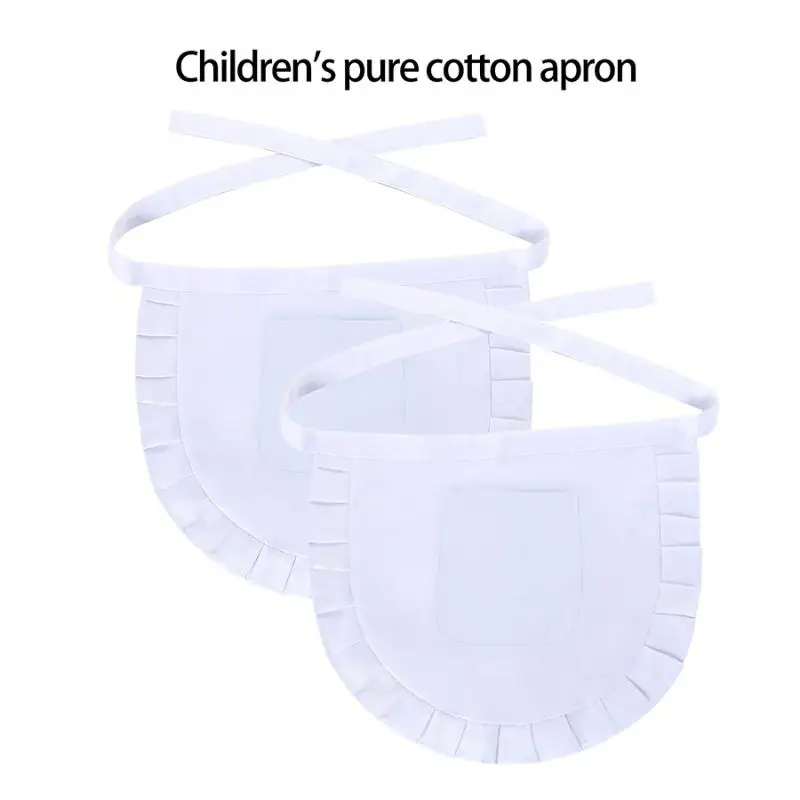 Simple Half Waist Apron For Kids Girls Ruffled Edge Pocket Apron For Kitchen Cooking Role Play Party Gifts