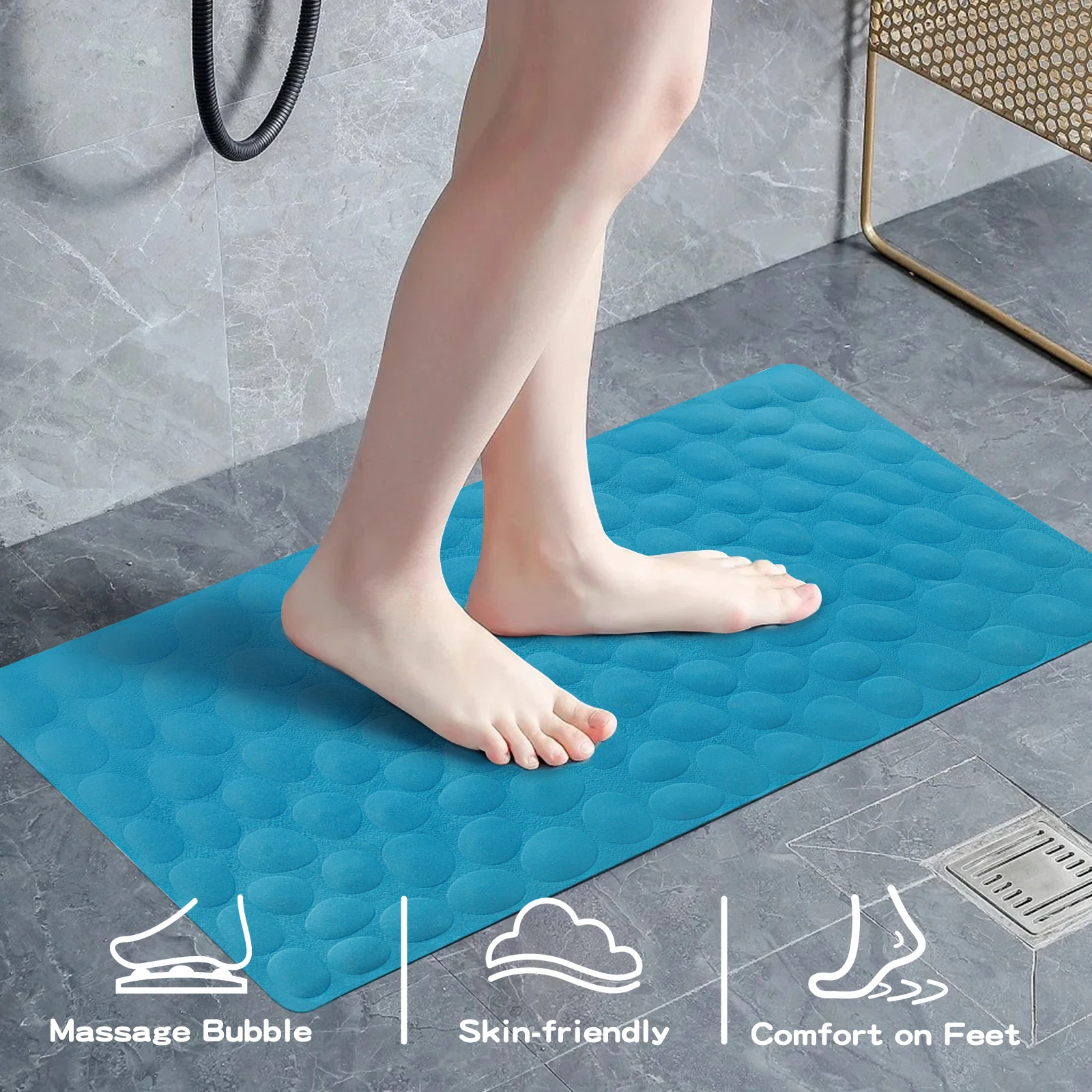 

Non-Slip Rubber Bathtub Mat for Bathroom, Soft Rubber Shower Mat with Suction Cups, Mildew Resistant Bathmat with Pebbled Bubble