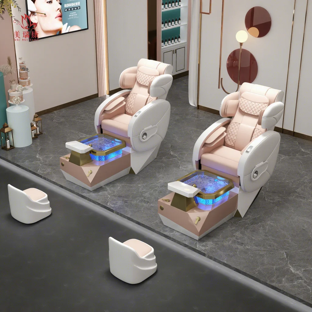 Modern Luxury Beauty Salon Furniture Pipeless Whirlpool Discharge Pump Foot Spa Massage Manicure Pedicure Chair for Nail Salon