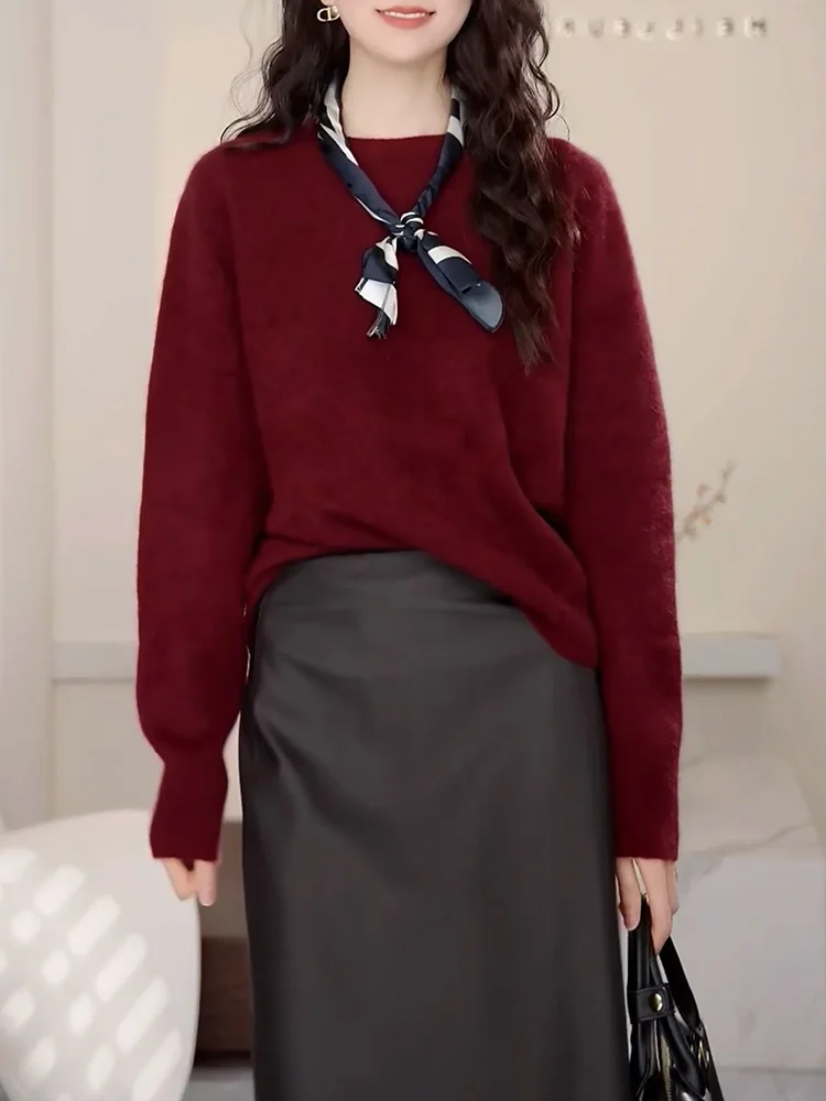 

Korean Sle Red round Ne Knitwear Autumn New Large Size Sweater Casual Versatile Youthful Top Warm Long Sve Camere