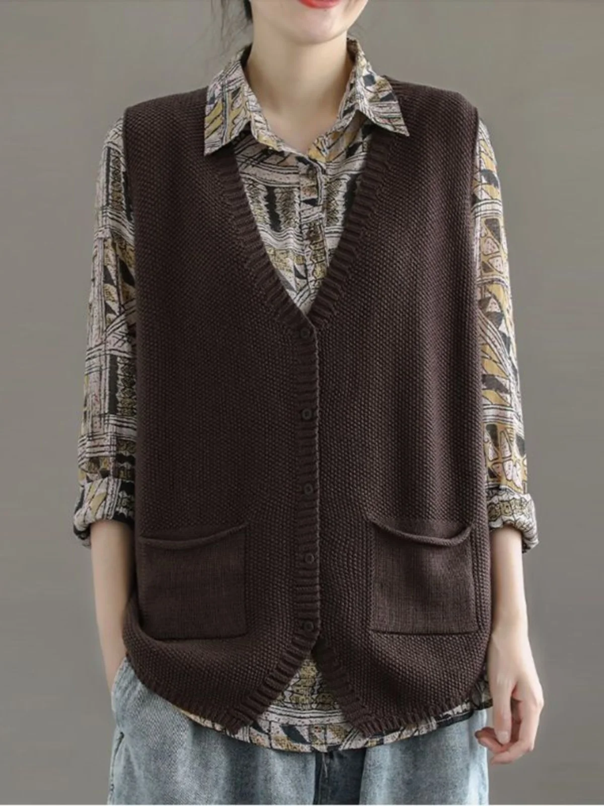 Retro gebreid vest dames losse V-Ne open vest trui top lente zomer nieuwe Sle casual comfortabele bovenkleding