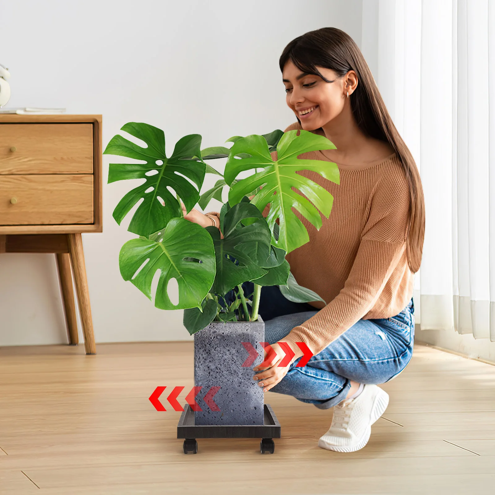 

Flower Pot Tray Square Plant Stand Dolly Movable Planter Caster Pallet Rolling Trolley For Garden Patio Balcony Indoor Outdoor