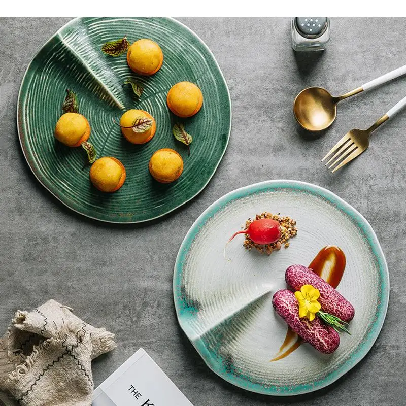 Ceramic Snack Desserts Plate 9.5 Inch Irregular Shape Specialty Tableware Dessert Bread Plates Home Kitchen Retro Cooking Dishes