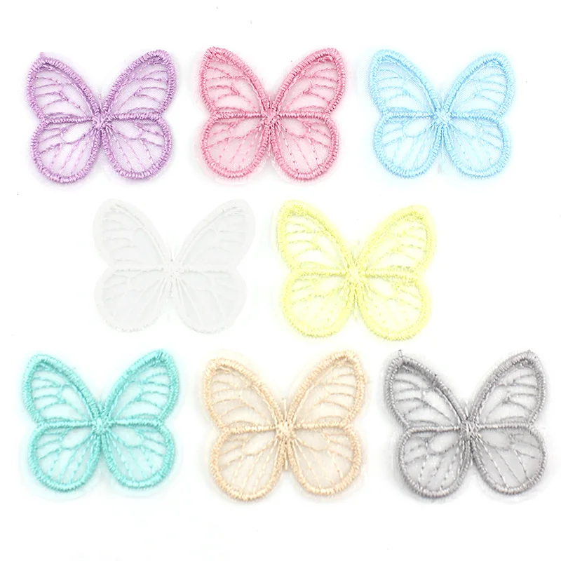 48Pcs 3.5*4.5cm Embroidered Mesh Butterfly For DIY Headwear Hairpin Decor Clothes Hat Shoes Patches Accessories