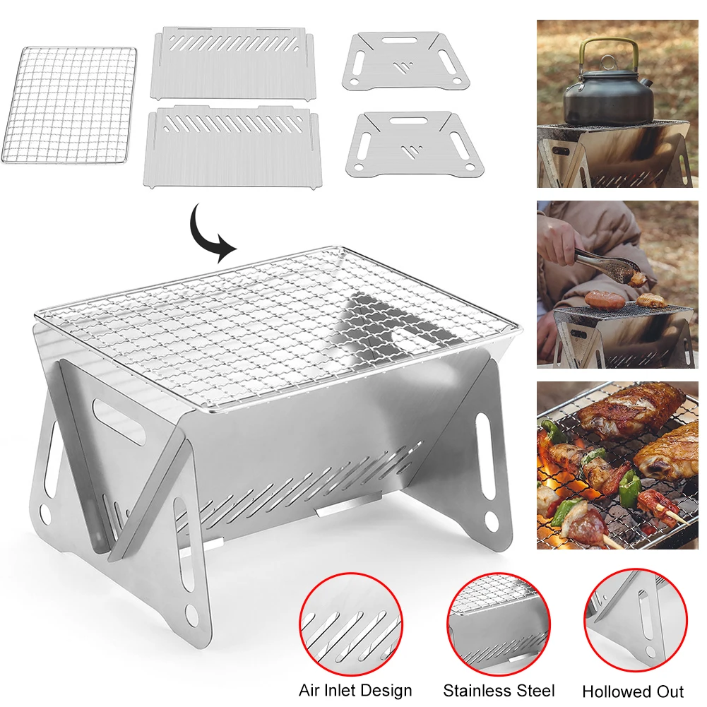 WSKEJI Multifuntional Card Stove Outdoor Folding Barbecue Furnace With Grill Camping BBQ Supplies Tourist Kitchen Utansils