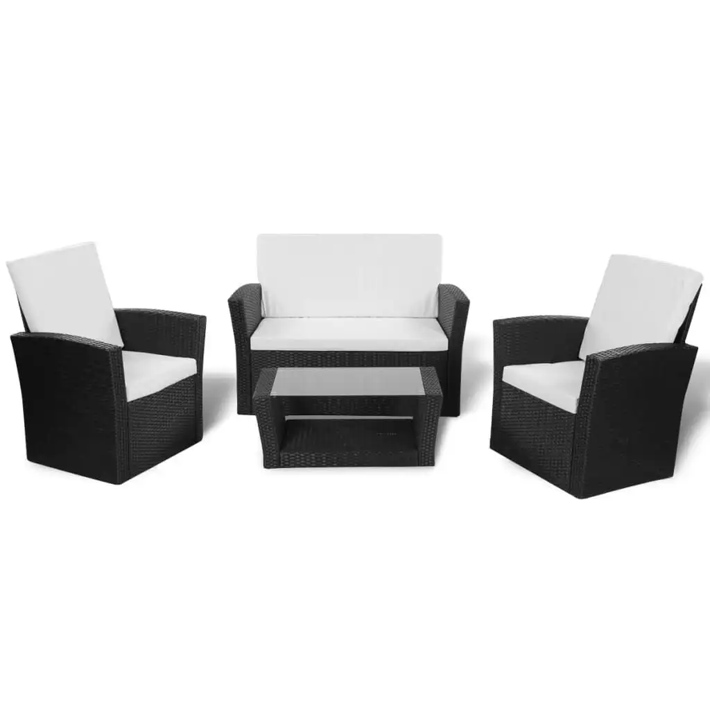 vidaXL Salon de jardin 4 pièces avec coussins en résine tressée Noir