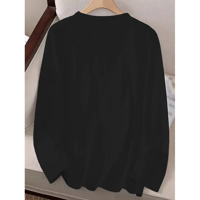 Women's Long Sleeve T-Shirt Minimalist Cat Face Big Eyes Line Art Graphic Crew Neck Slim Fit Spring Fall Tops