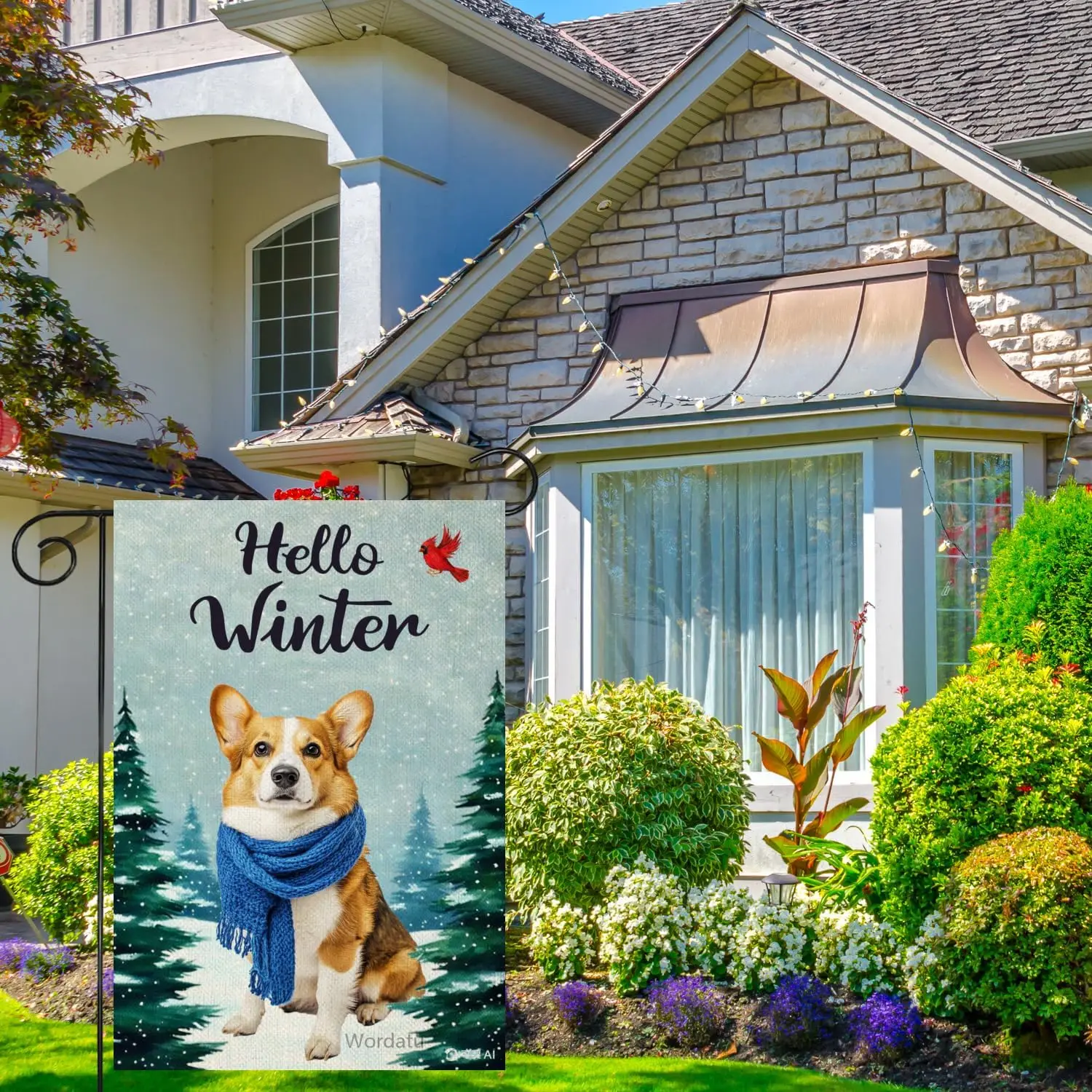 Happy Hello Winter Welsh-Corgi Garden Flag 12x18 Inch Double Sided for Outside Small Burlap Holiday Yard Decoration (9077) U EEZ
