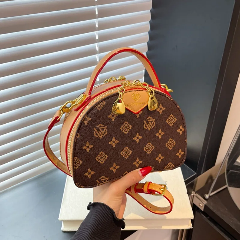 

Retro Classic Style Handbag Small round Bag Large Capacity Versatile Printed Color-Matching Design for Everyday Use