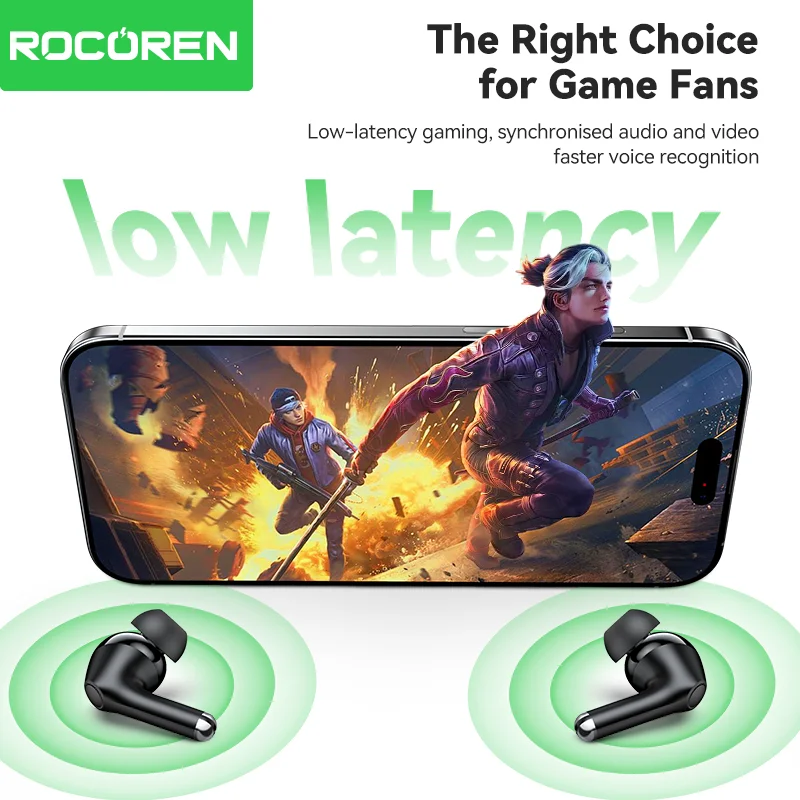 Rocoren Echo R02 In-Ear Digital True Wireless Bluetooth Headset Bluetooth 5.4 Noise Cancelling With Microphone Bass Stereo Sound