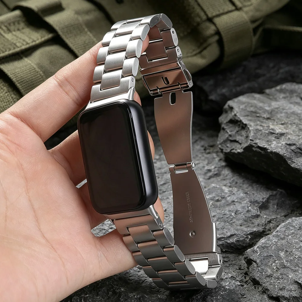 Solid Three Beads Stainless Steel Strap for Xiaomi Band Mi 8Pro 9Pro 10Pro Bracelet Redmi Watch 4/5/6 Breathable Wristband