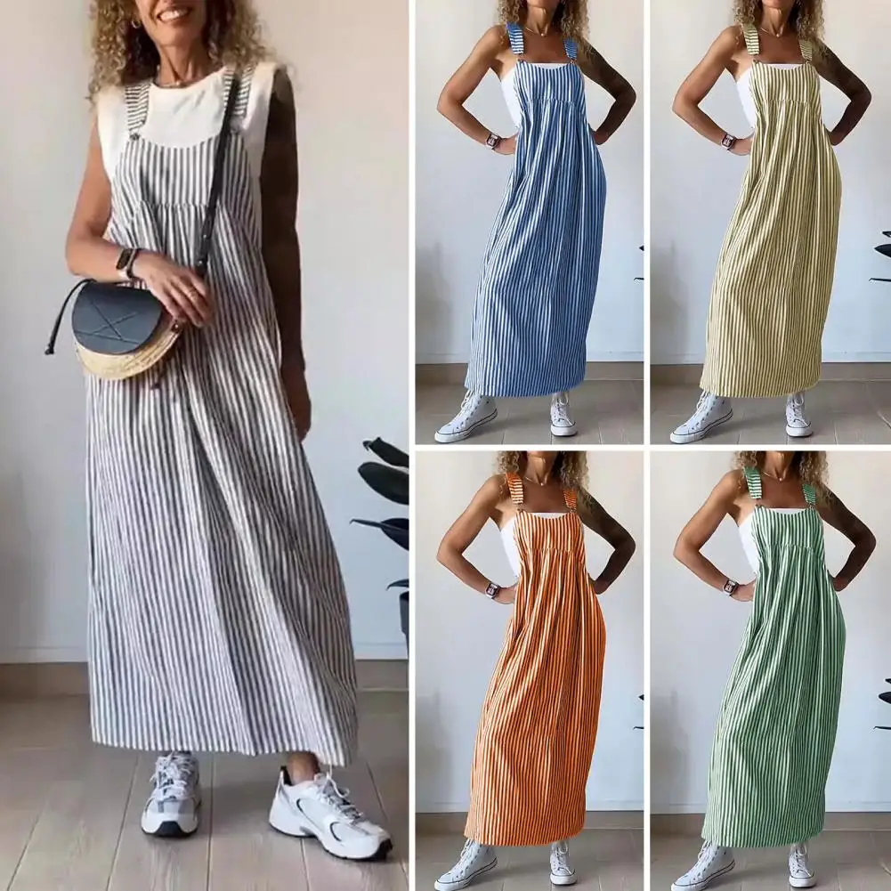 

Bohemian Style Dress Chic Bohemian Maxi Dress Striped Backless for Beach Vacations Casual Outings Casual Loose Fit Dress