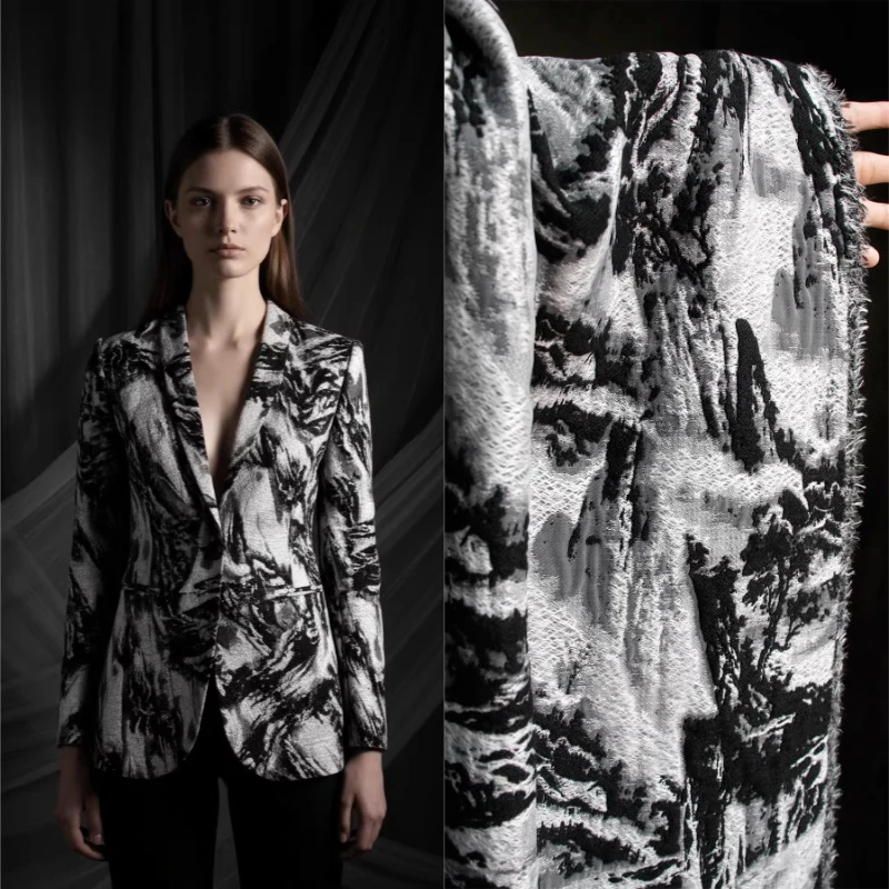 

Black Irregular Double Textured Wool Fabric Handmade Sewing DIY Home Winter Coat Designer Craft Material Background Decoration