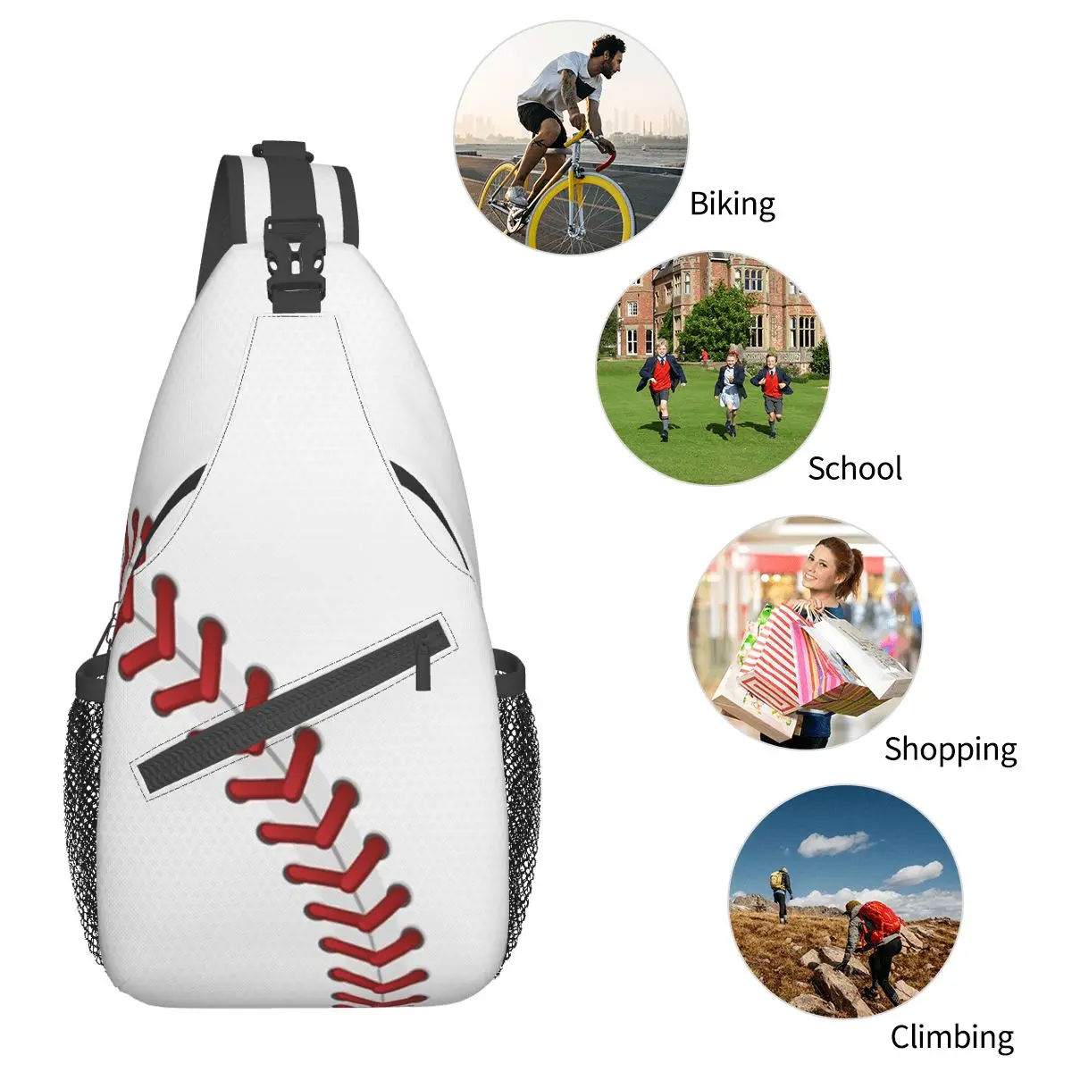 Cute Crossbody Sling Bag, Máscara de beisebol, Cool Chest Bag, Mochila de ombro esportiva para caminhadas, Camping ao ar livre