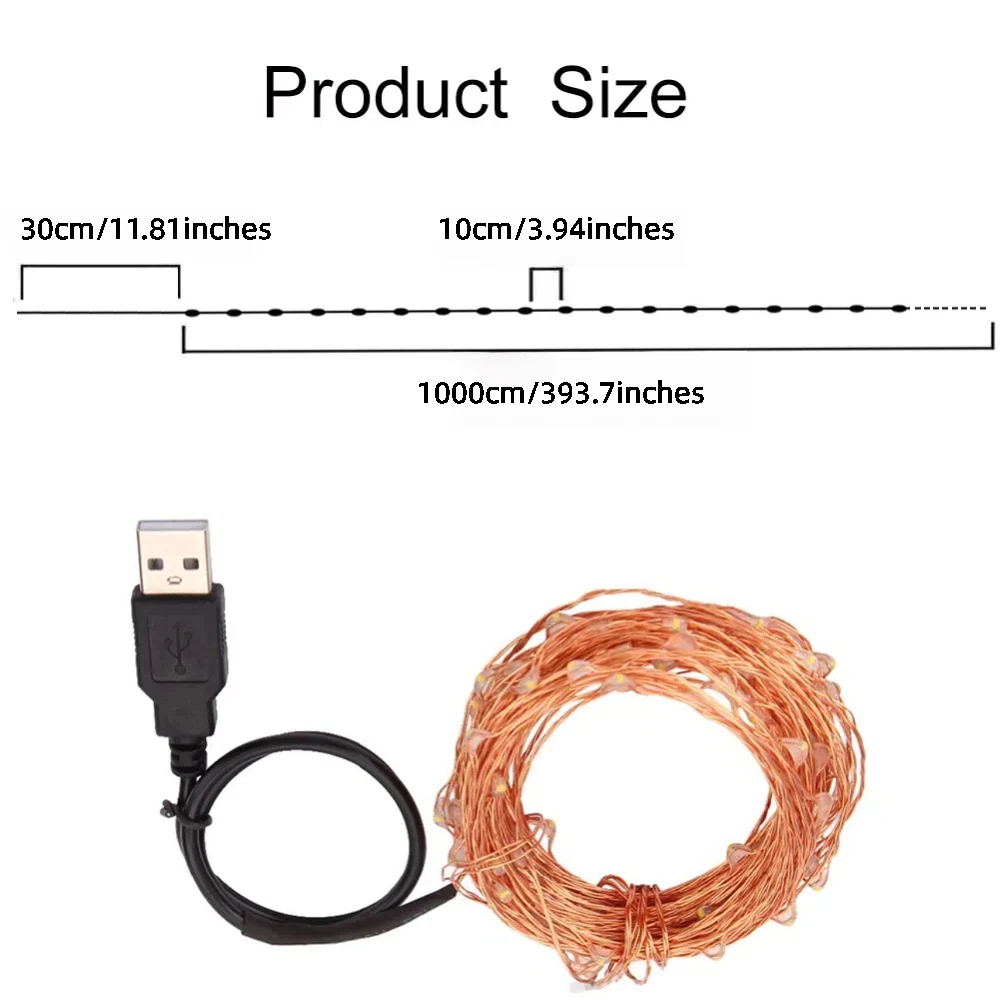 1pc LED String Lights, 10M 100 LED Fairy Starry String Light, USB Powered  Copper Wire for  Garden Landscape Decoration