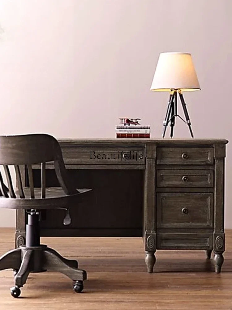 56American country old solid wood desk French simple computer desk