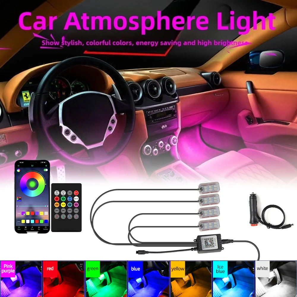 

Светодиодный автомобильный ножной окружающий свет, комплект внутреннего освещения для автомобиля, аксессуары, приложение/дистанционное управление, декоративная лампа RGB с USB/сигом