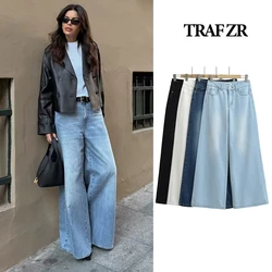 TRAF ZR Oversize Jeans Low Rise Baggy Y2k Women's Pants Wide Vintage Woman Trousers Waist Harajuku Fashion Flared New Denim Pant