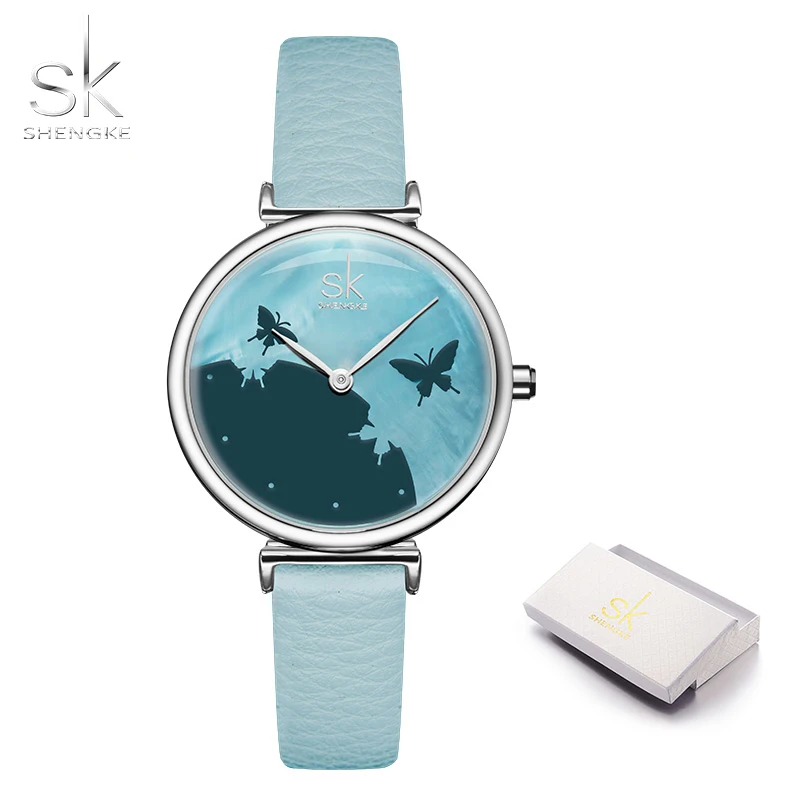 Shengke SK Female Watches Women Watch Romantic Rural Dial Leather Watchband Lady Clock Casual Quartz Wristwatch  Montre Femme