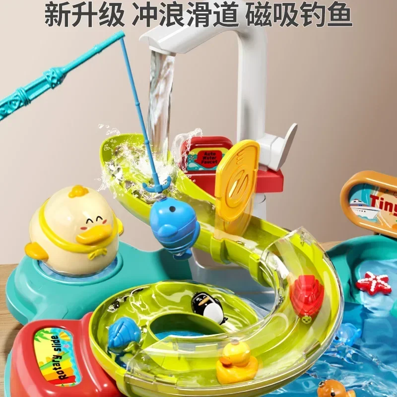 Puzzle per bambini giochi di imitazione giocattoli per lavabo giocattoli regalo cucina giocattoli interattivi 2-in-1 scivolo pesca giocattolo