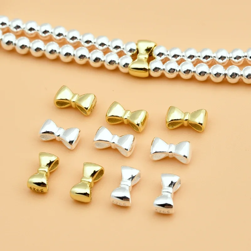 S925 Sterling silver double row bow bead small fresh septs hand-woven diy accessories beaded material